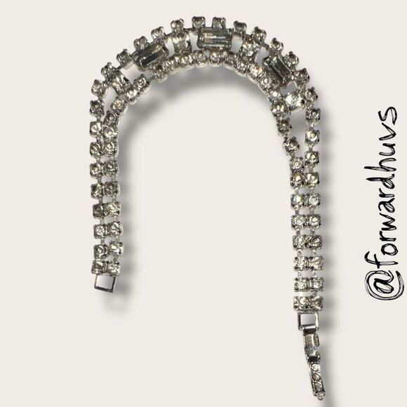 Vintage Rhinestone Double Strand Bracelet with Baguettes – 6 3/4” - Picture 6 of 11